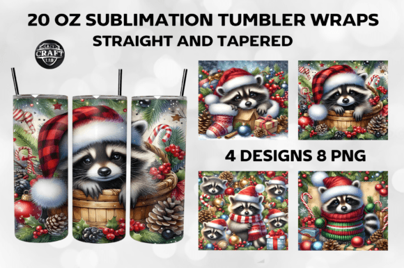 Baby Raccoon Among Christmas Tumbler PNG: Graphics for Joyful Tumbler Wraps
