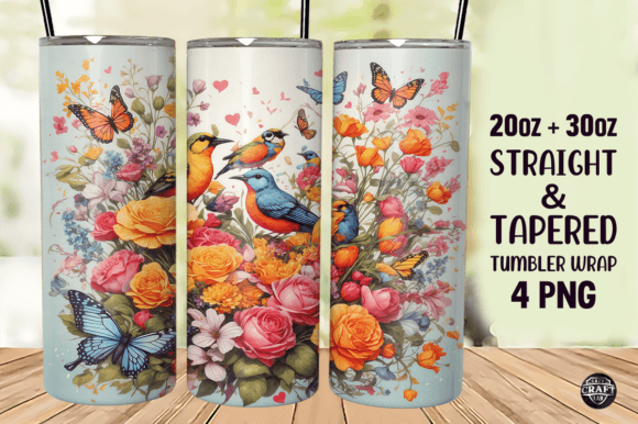 Bird Flowers Tumbler Wrap 20oz Skinny Graphics