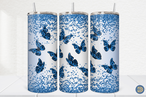 Blue Butterflies 20Oz Skinny Tumbler PNG: Graphics for Crafts & Branding