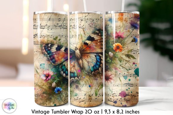 Butterfly with Wildflowers Retro Tumbler Graphics