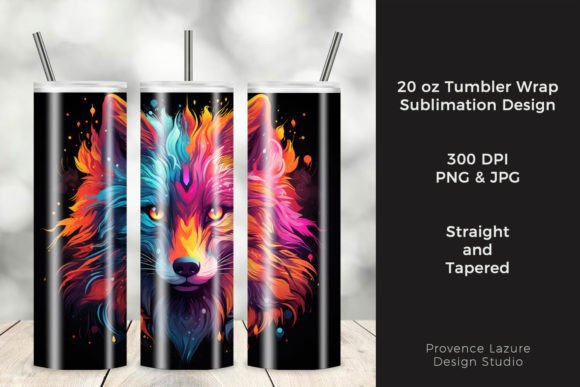 Colorful Neon Fox Tumbler Wrap Graphics