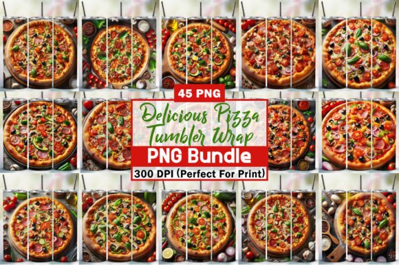 Delicious Pizza Tumbler Wrap PNG Bundle: Graphics for Crafts & Content