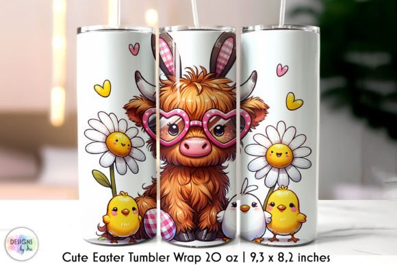Easter Highland Cow Groovy Tumbler Wraps Graphics