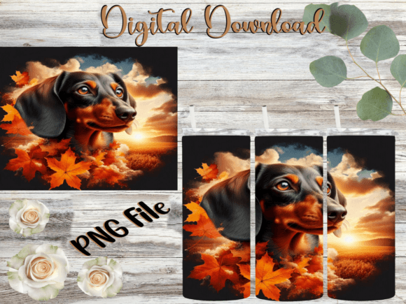 Fall Dachshund Tumbler Background: Graphics for Warm, Playful Tumbler Wraps