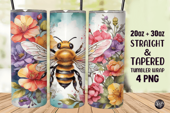 Floral Bee Tumbler Wrap Graphics for Tumbler Wraps