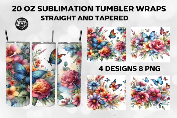 Flowers Butterfly Tumbler Wrap 20oz PNG Graphics