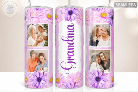Grandma Flower Photo Frame Tumbler Wrap