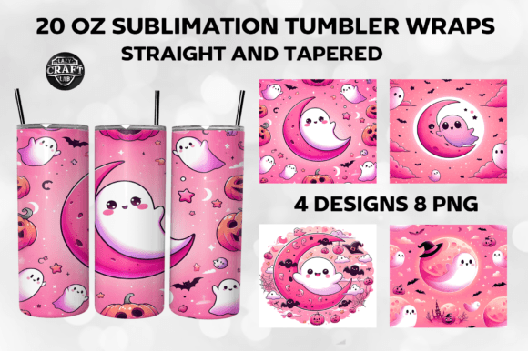 Halloween Moon Cute Ghost Tumbler Wrap Graphics