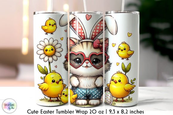 Kitten with Easter Chicks Cute Tumbler Graphics