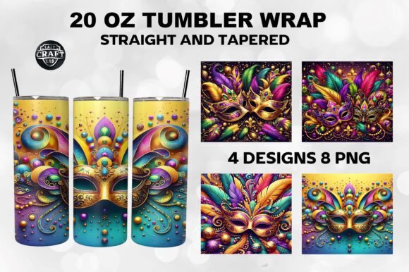 Mardi Gras Mask Tumbler Wrap 20oz Bundle: Graphics & Tumbler Wraps