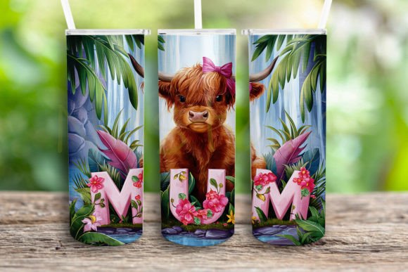 Mum Highland Cow Tumbler Wrap Graphics for Crafts