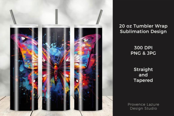 Neon Butterfly 20 Oz Tumbler Wrap: Graphics for Bold Tumbler Wraps