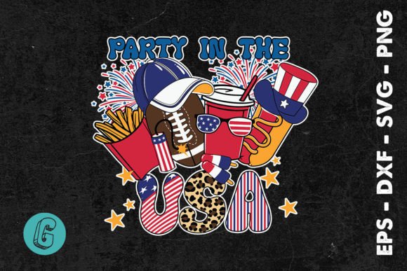 Party in the USA Hot Dog 4th of July Graphics & Illustrations