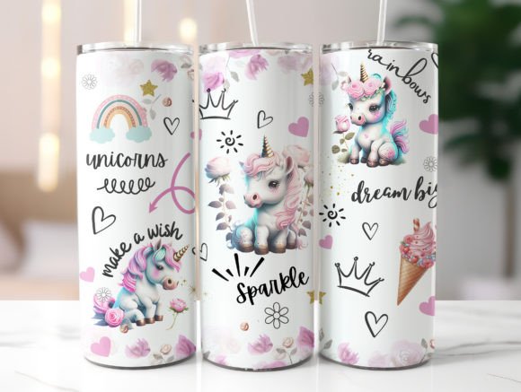 Pink Unicorn 20oz Skinny Tumbler Wrap Graphics