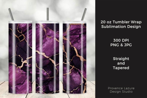 Purple Black Gold Marble Tumbler Wrap Graphics