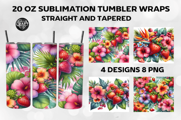 Strawberries Tropical Floral Tumbler PNG Graphics
