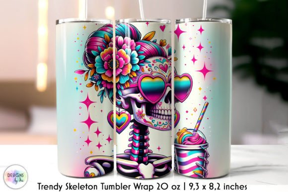 Trendy Skeleton with Coffee Tumbler Wrap Graphics
