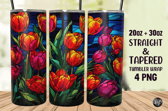 Tulips Flowers Stained Glass Tumbler PNG
