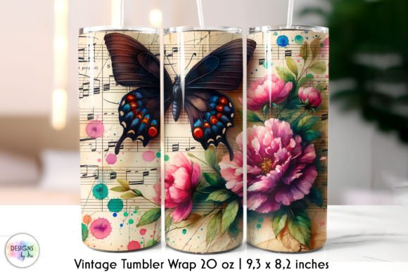 Vintage Tumbler Wrap, Butterfly Music
