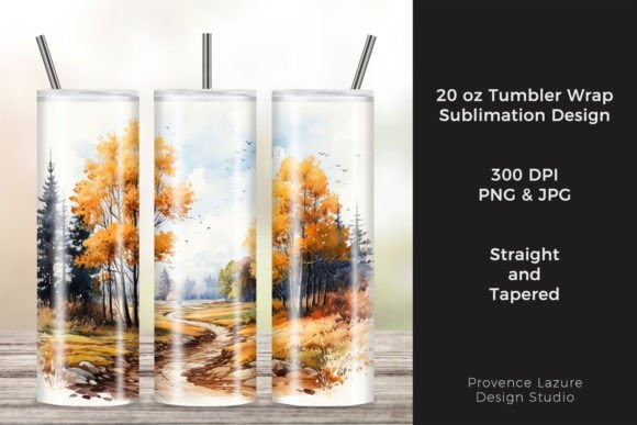 Watercolor Fall Forest 20oz Tumbler Wrap Graphics
