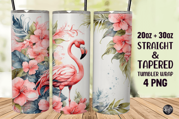 Watercolor Flamingo Skinny Tumbler Wrap Graphics