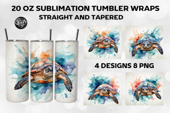 Watercolor Turtle 20oz Tumbler Wrap PNG Graphics